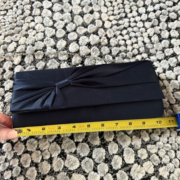 Navy Satin Clutch with Chain - Picture 4 of 4